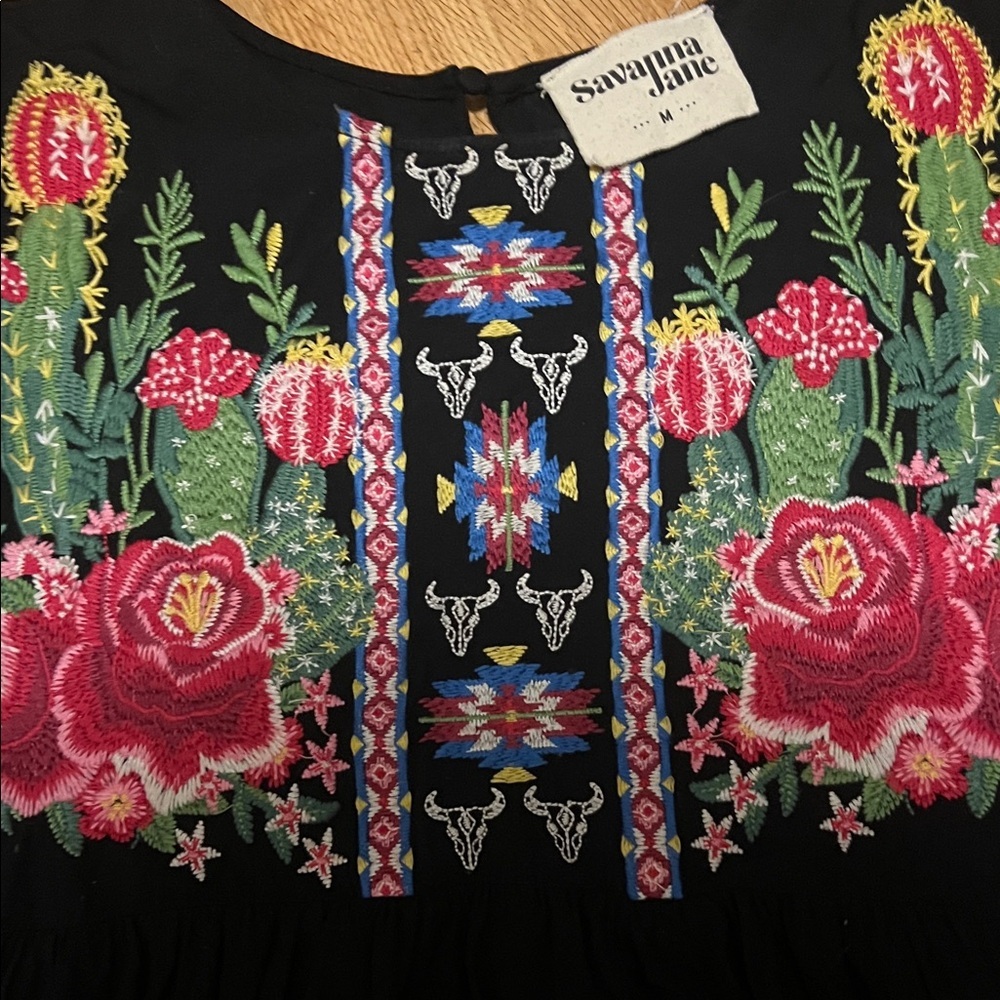 Savanna Jane Black Blouse with Floral Embroidery medium super soft - Picture 3 of 5